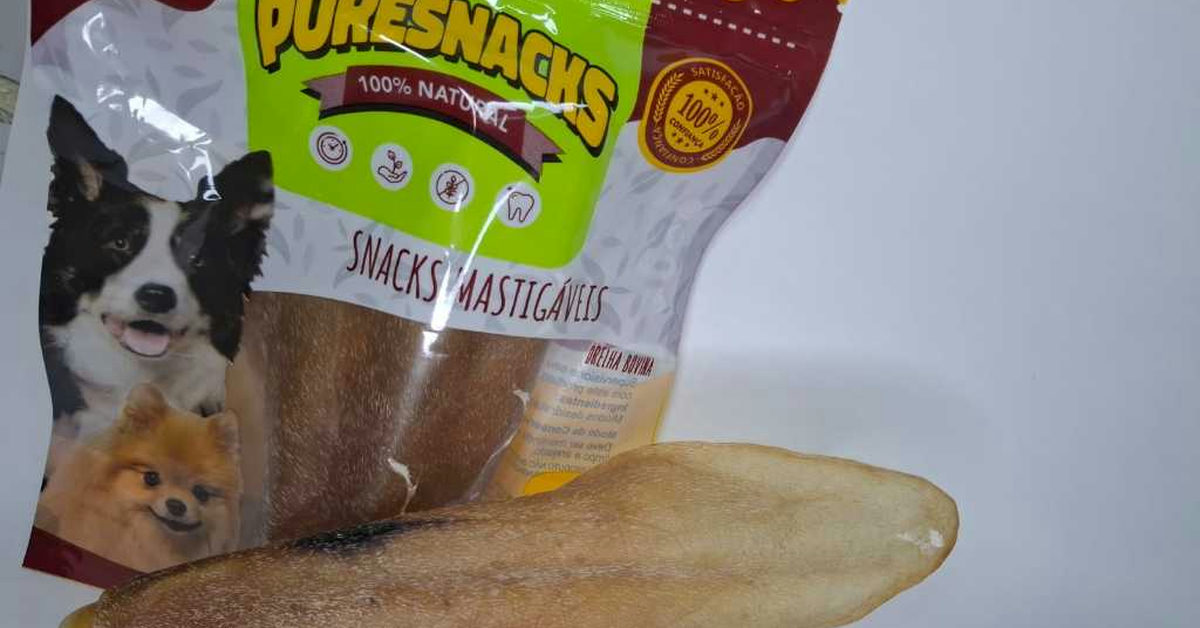 Embalagem do Kit Snacks Pet Mastigáveis com três unidades.
