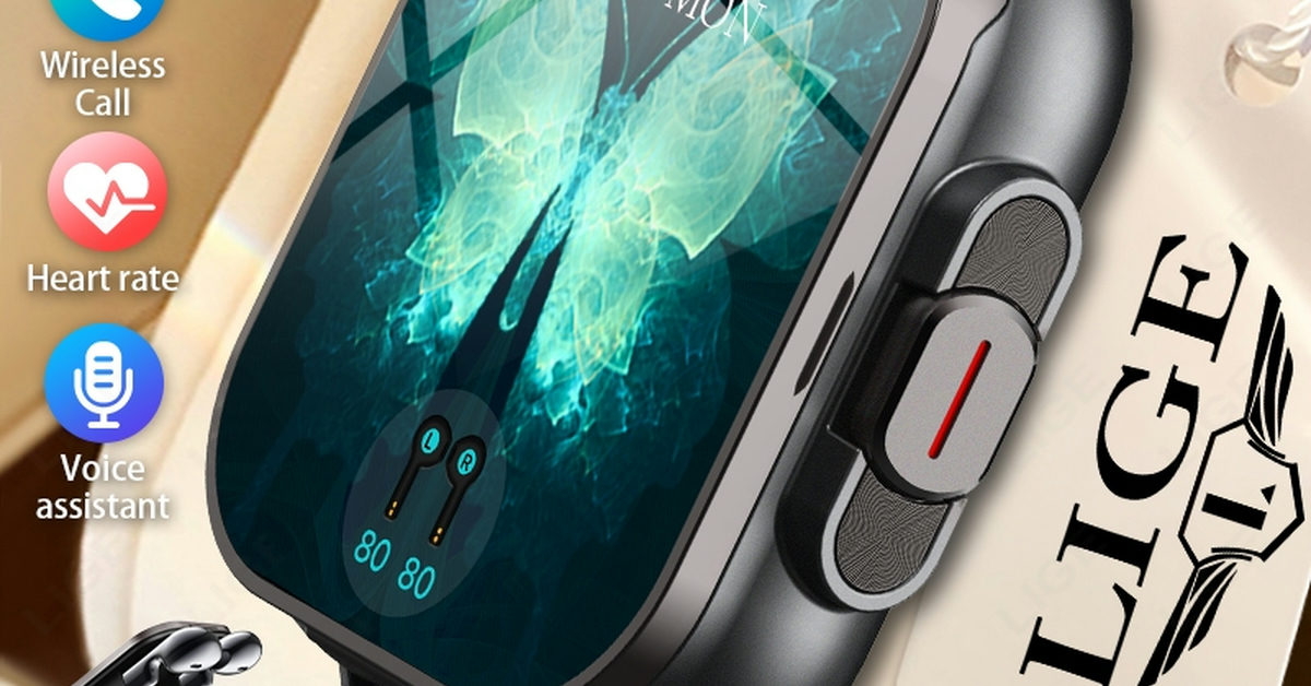 LIGE Smart Watch TWS 2 em 1 com fones de ouvido integrados.